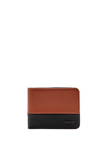 Brown faux leather wallet with panel