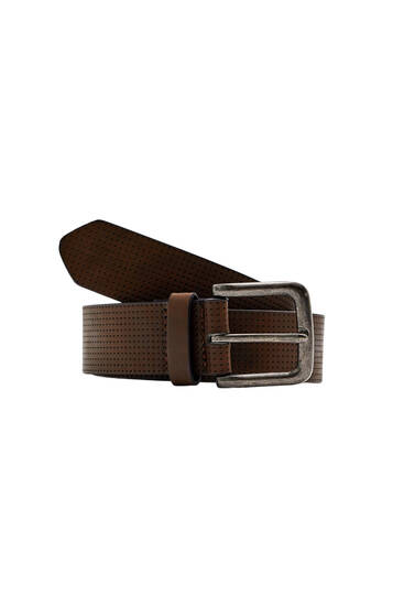 Textured brown faux leather belt
