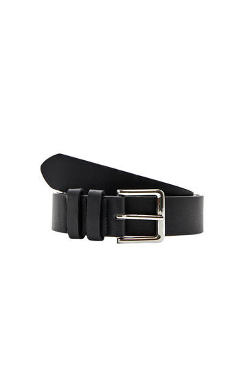 Black faux leather belt with double loop