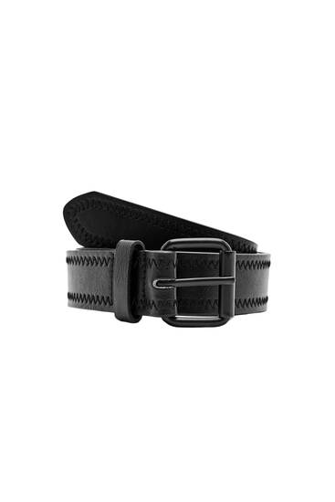 Faux leather belt with stitching detail