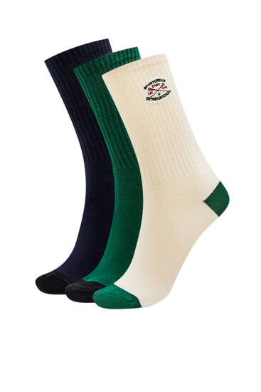 3-pack of long socks with embroidered detail