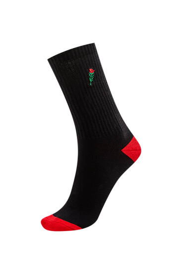 Socks with embroidered rose