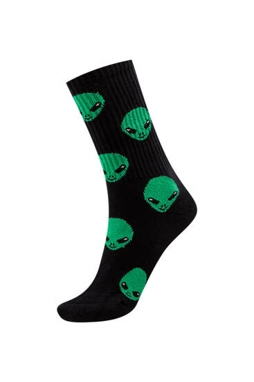 Alien print long socks