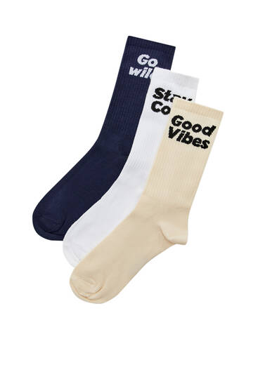 3-pack of long slogan socks