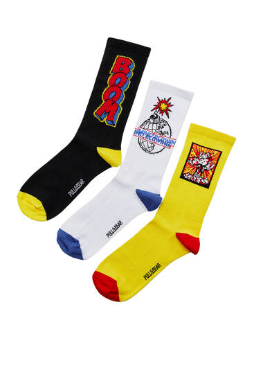 Paket s 3 para visokih čarapa s motivom stripa