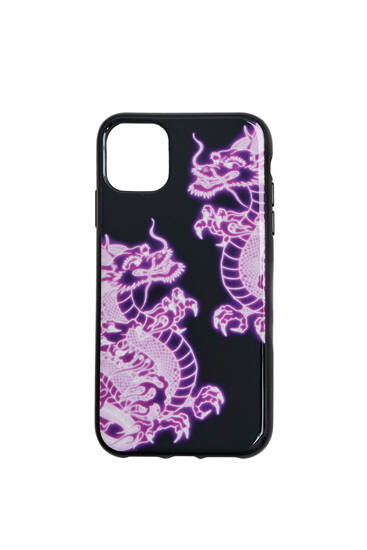 Black dragon print smartphone case