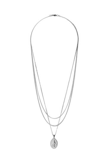 Silver-toned triple necklace with pendant