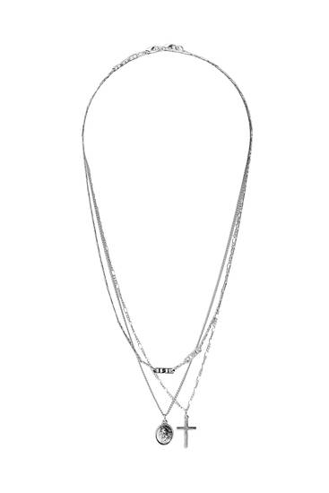 3er-Pack Halsketten mit Medaillon und Kreuz