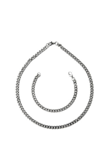 Silver-coloured necklace and bracelet pack