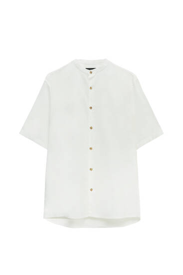 Short sleeve shirt with a stand-up collar