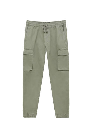 pull&bear ripstop cargo trousers in black