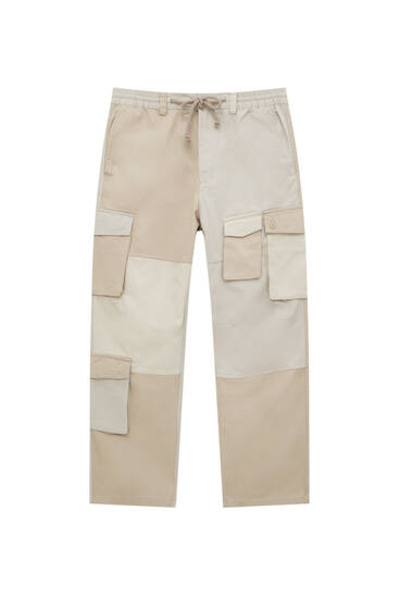 Pantaloni cargo color block a contrasto