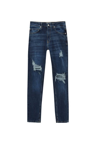 Ripped carrot fit jeans - pull\u0026bear