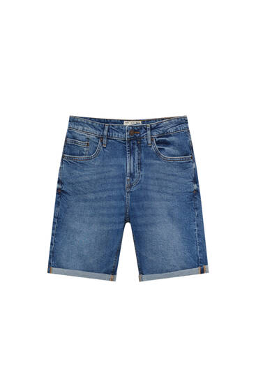 Slim fit medium blue denim Bermuda shorts