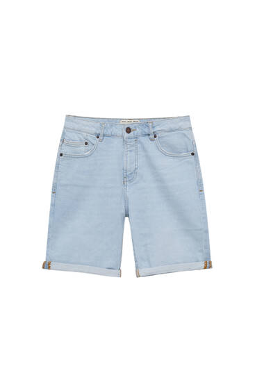 Light blue slim fit basic denim Bermuda shorts
