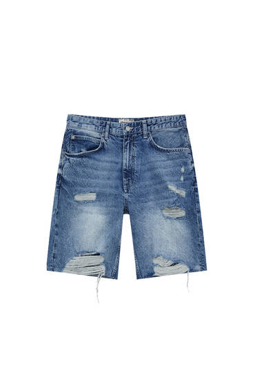 Jeans-Bermudashorts im Slim-Fit mit Zierrissen am Bein