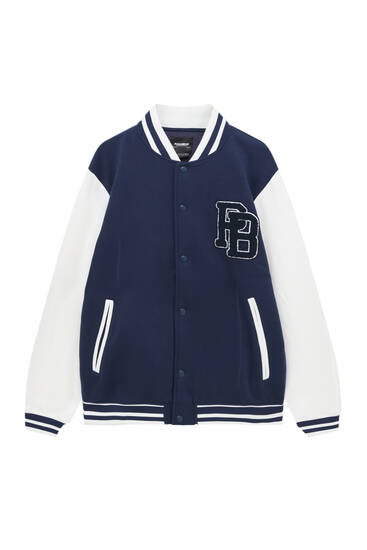 Contrast varsity jacket with patch detail