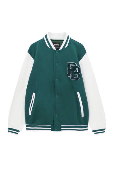 Contrast varsity jacket with patch detail
