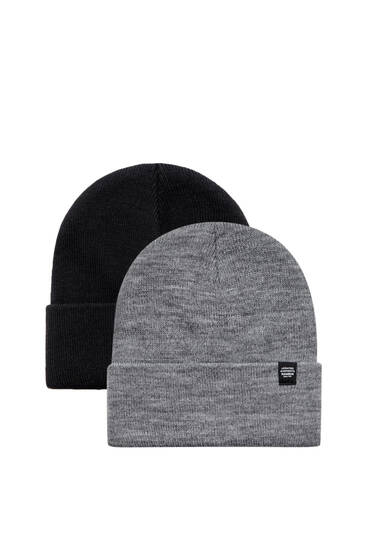 Pack of 2 black and grey knit hats