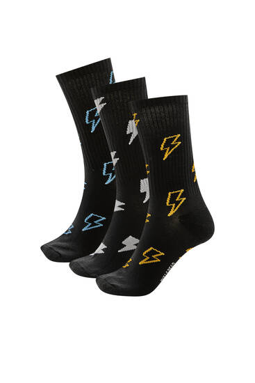 Balení 3 kusů sportovních ponožek s bleskem