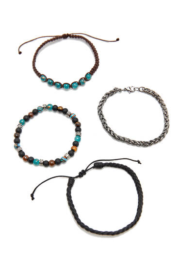 4er-Pack Armbänder mit türkisfarbenen Perlen