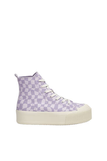 Check print high-top trainers