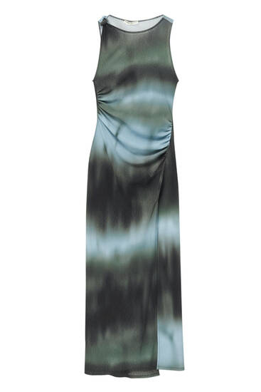 Langes Kleid mit Tie-dye-Print
