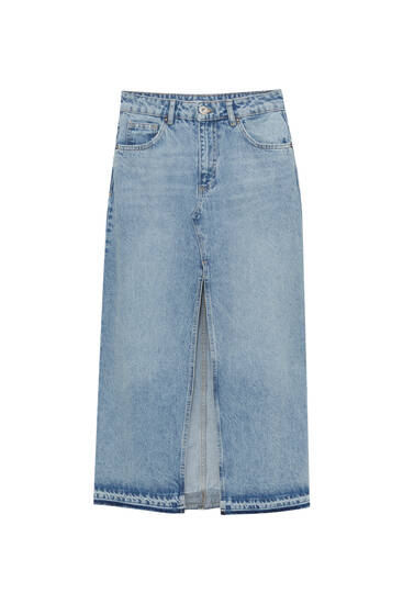 Pull&bear ripped denim skirt hotsell in blue