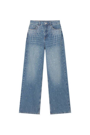 Straight-leg jeans with rhinestones