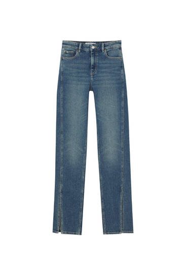 Mid-rise straight-leg jeans with front cut-out detail