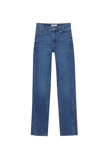 Mid-rise straight-leg jeans with front cut-out detail