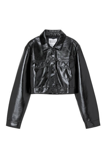 Cropped patent leather jacket