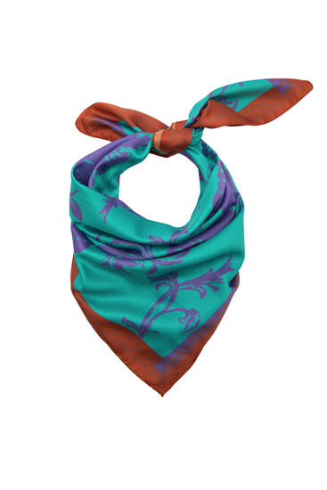 Satin floral print scarf