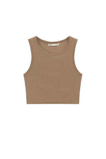 Ribbed tank top with piping