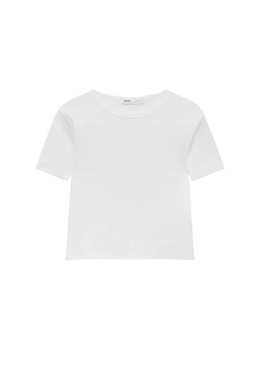 Cropped ribbed T-shirt