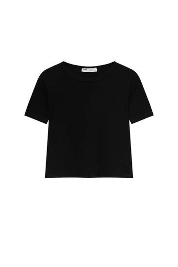 Cropped ribbed T-shirt