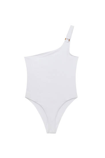 Asymmetric white swimsuit