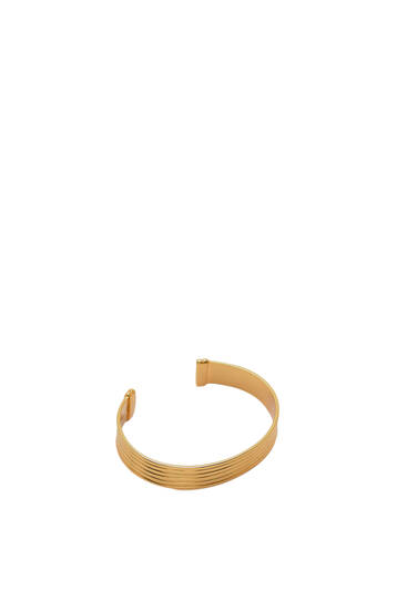 Gold-finish bar-textured cuff bracelet