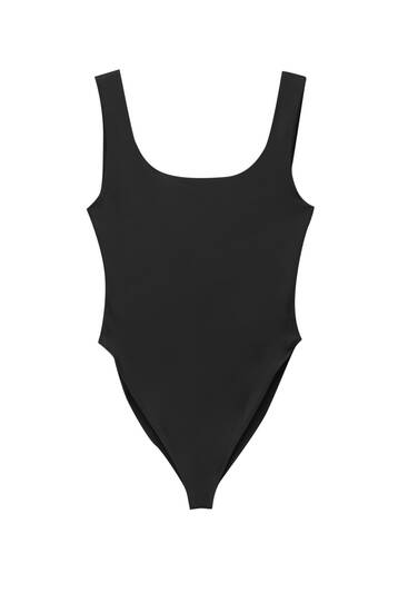 Bodysuit with straps and straight-cut neckline
