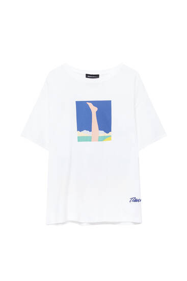 Pull&Bear Women's' White Tom Wesselman Graphic T-Shirt