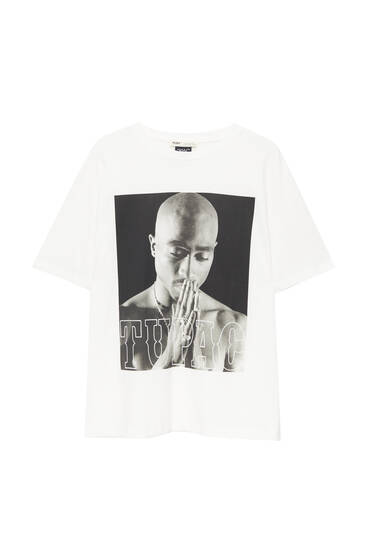 Maglietta bianca Tupac stampa grafica