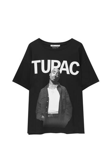 Maglietta nera Tupac stampa grafica