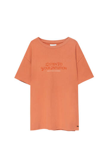 T-shirt orange palmier avec inscription