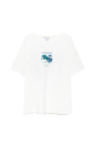 Camiseta blanca Hokusai Shichirigahama