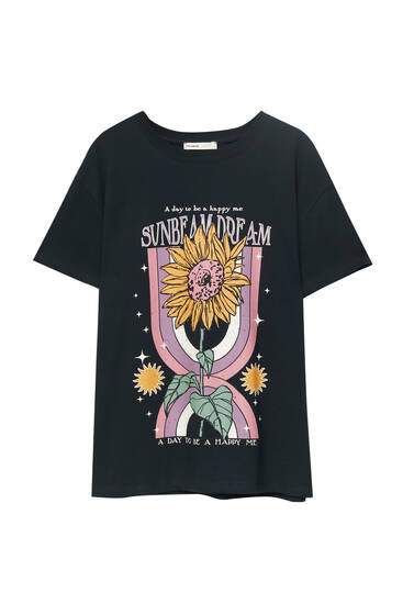 Short sleeve T-shirt with sunflower print - pull&bear