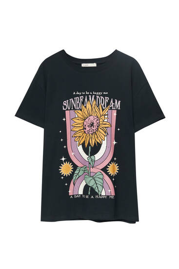Short sleeve T-shirt with sunflower print