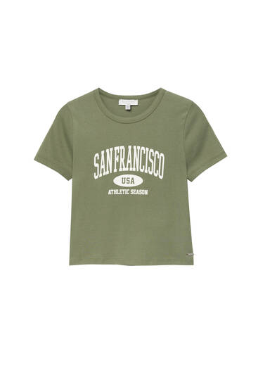 Pull&Bear Women's' Medium Green San Francisco Short Sleeve T-Shirt