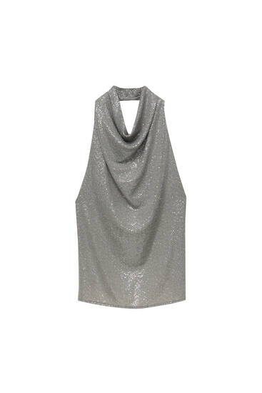 Shiny fabric halter neck top