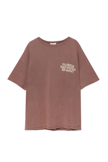 T shirt with contrasting slogan PULL BEAR