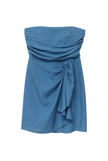 Bandeau mini dress in draped fabric